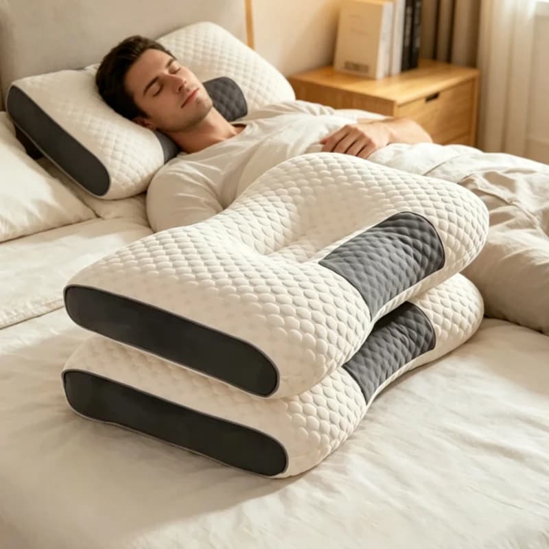Cuscino Ergonomico per il Collo 2 Pezzi, Bianco Misura Media o Supporto Elevato, Cuscino Cervicale Massaggiante in Fibra di Soia, Regalo Perfetto
