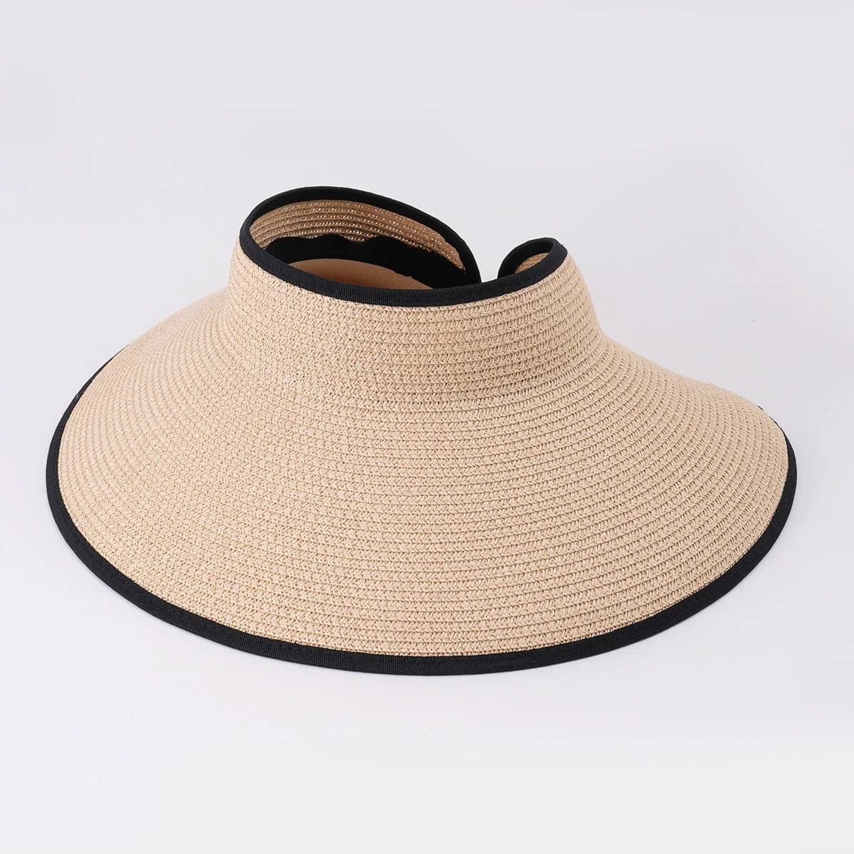 Cappello da sole estivo da donna pieghevole a tesa larga, protezione solare, accessorio da spiaggia per esterni con parte superiore vuota e visiera