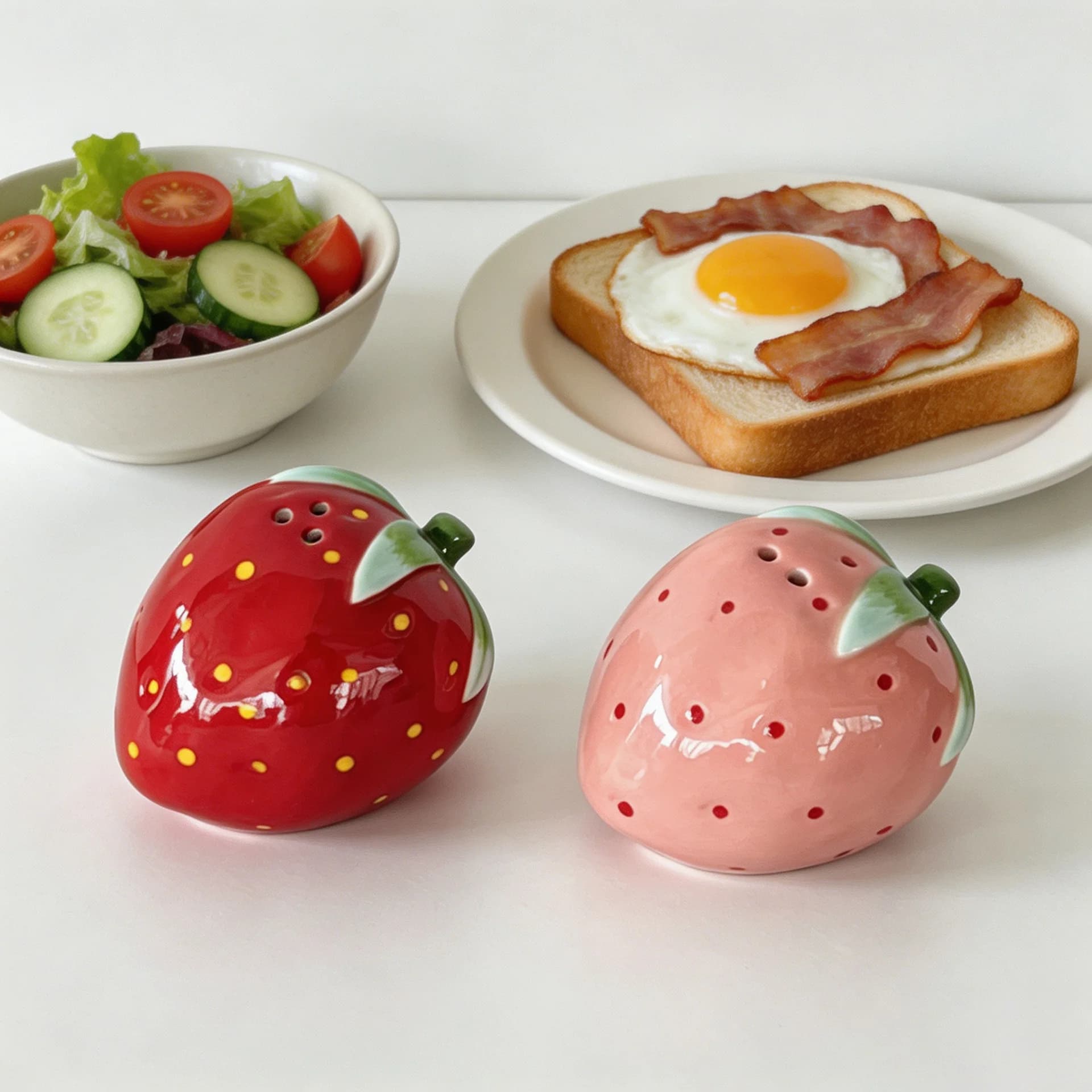 2026 New Fun Ceramic Strawberry Polka Dot Salt & Pepper Shakers, Perforated Spice Jars, Table Salt Shaker Set for Restaurant Ta