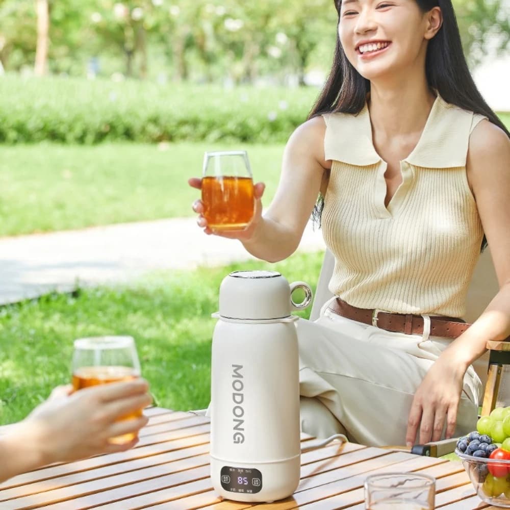 1000ML Portable Electric Heating Water Bottle, Travel Kettle, 316 Stainless Steel Double Wall Anti-Scald Smart Touch Heating Cup