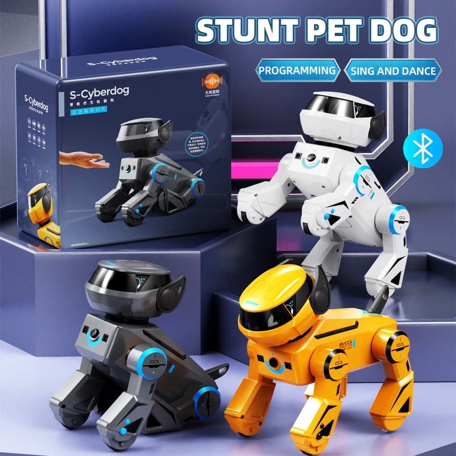 Giocattoli per cani robot telecomandati, programmazione intelligente Rc Toy Car Robot audio Bluetooth Regalo per cuccioli musicali acrobatici interattivi intelligenti