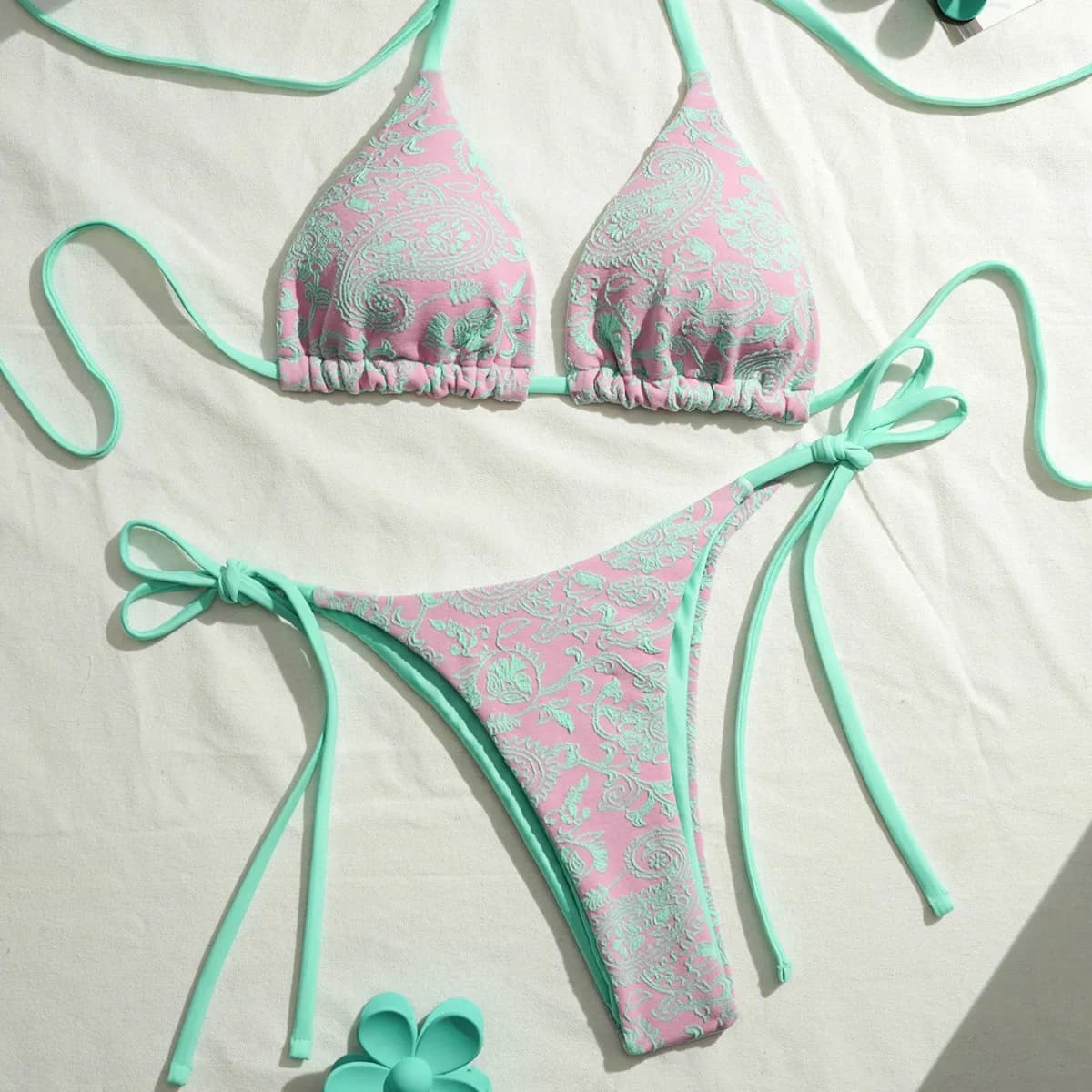 Bikini Sexy Halter 2026 Nuovo Set Stampato da Donna, Costume da Bagno Due Pezzi con Triangolo e Perizoma, Costume da Bagno Brasiliano da Donna