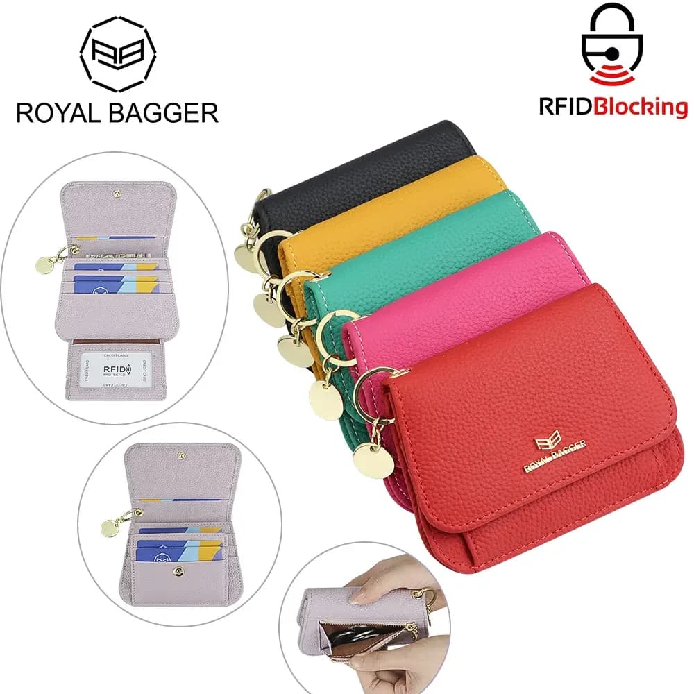 Portafogli corti Royal Bagger RFID in vera pelle di mucca, porta carte di credito alla moda con pochette casual e portamonete sottile.