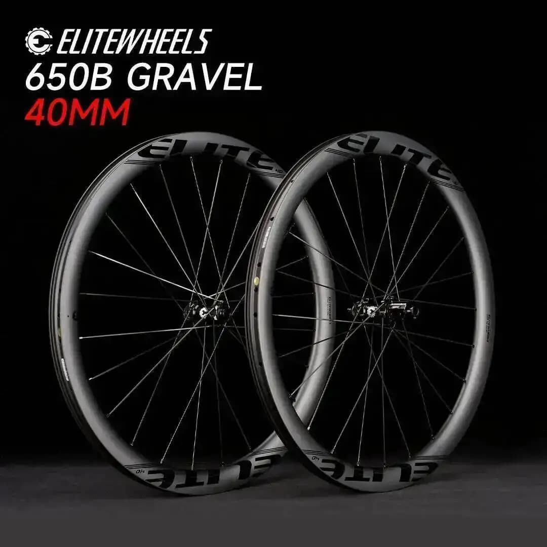 ELITEWHEELS Set di Ruote in Carbonio 650B per Gravel e Strada, Pronte per Tubeless, con Cuscinetti Ceramici 40x32mm / Sistema a Cricchetto