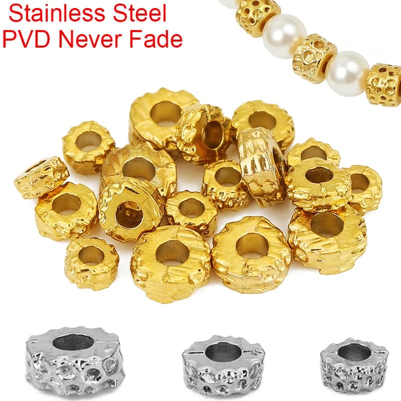 20 pezzi di perline distanziatrici in acciaio inossidabile da 4, 5 e 6 mm con foro grande, rivestimento PVD anti-sbiadimento, per bracciali e collane, ideali per la creazione di gioielli fai da te.
