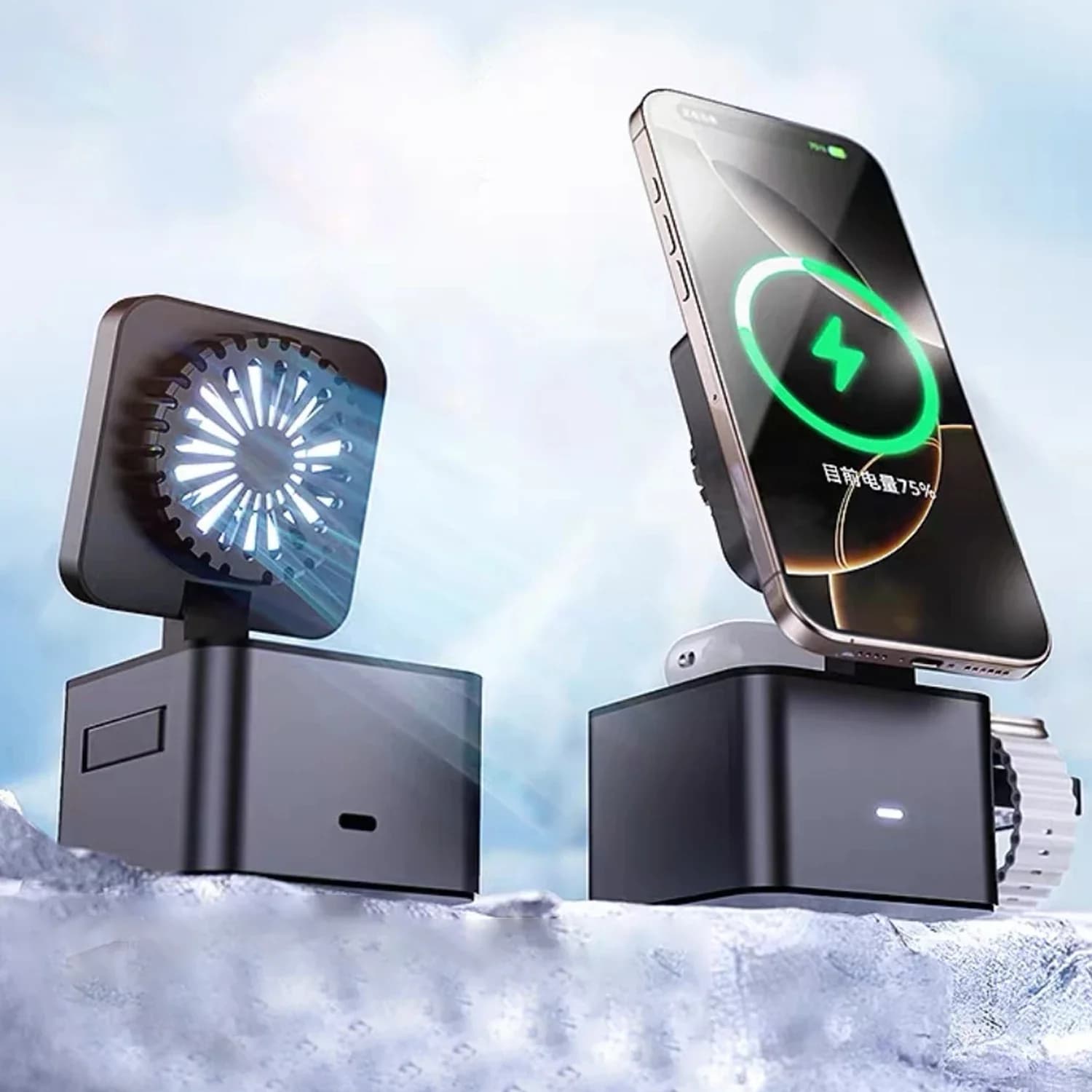 Magsafe wireless charging station support ice cooling for iPhone 16~12 Pro Max/iWatch 10~2 SE/AirPods 4 Pro 3 in 1 quick charging