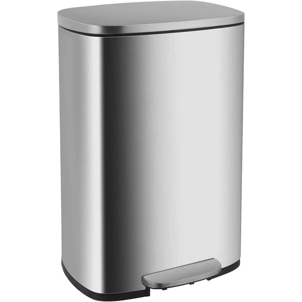 Pattumiera da cucina da 50L (13 galloni) con coperchio, in acciaio inossidabile spazzolato anti-impronta, per ufficio, camera da letto, bagno
