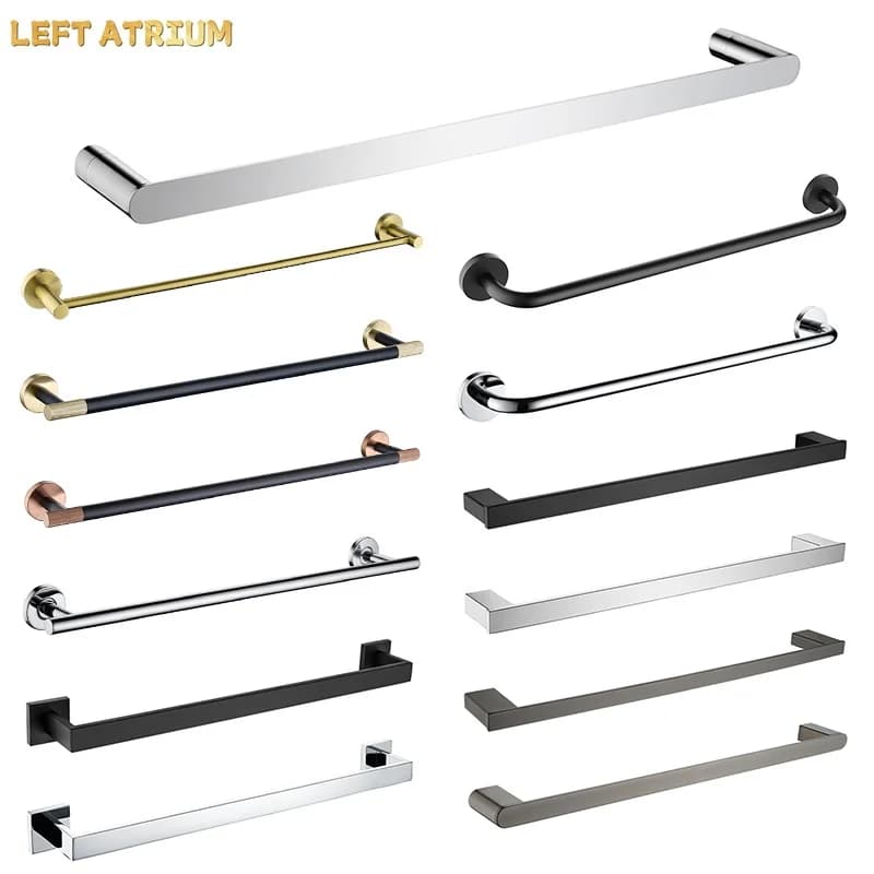 Stainless Steel Single Towel Bar Square Towel Rack Holder Kitchen Towel Hunger Shower Shelf Bathroom Accessories Black Silver