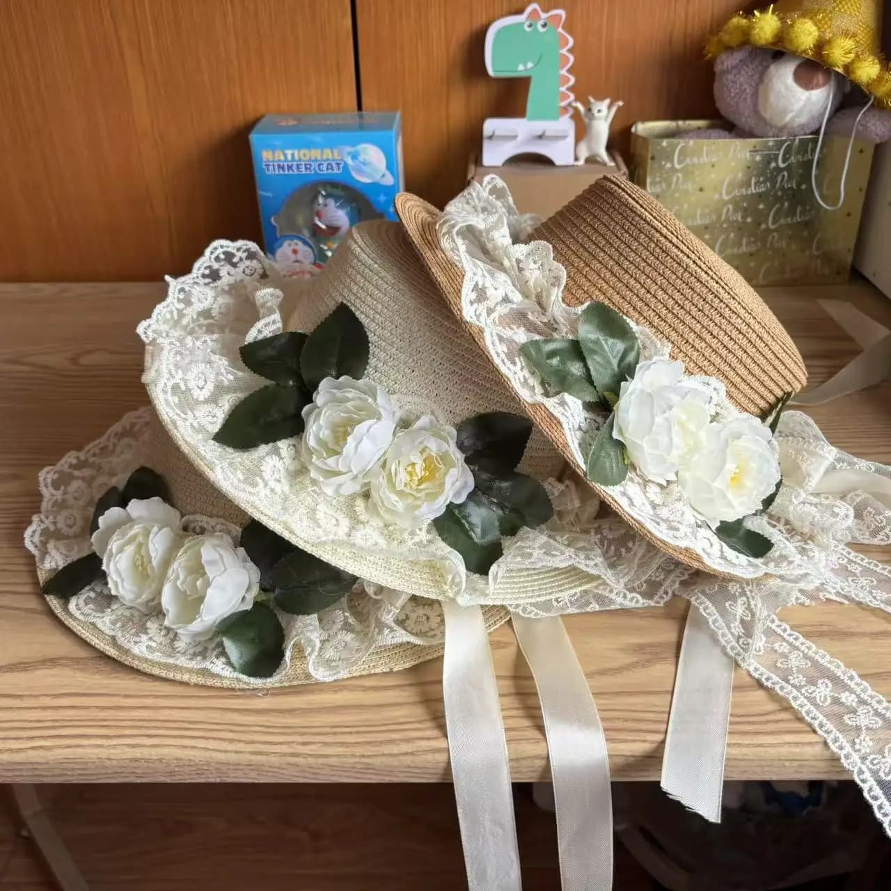 Mori Sunshade Hat Pastoral Sweet Lolita Japanese Straw Hat Lace Bow Ribbon Sunscreen Straw Hat