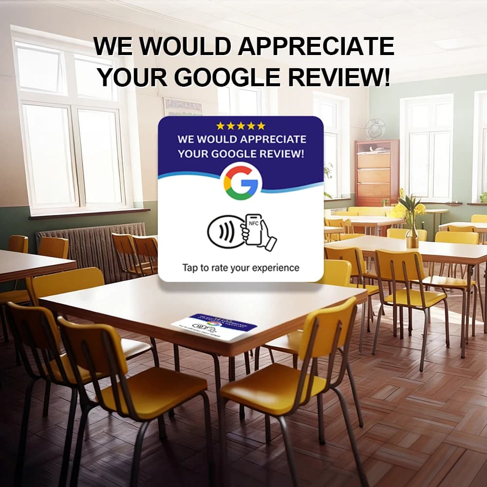 12*12cm NFC Table Sticker Google Review Sticker Acrylic 13.56MHz Programmable Waterproof Review Us on Google Adhesive NFC Tag