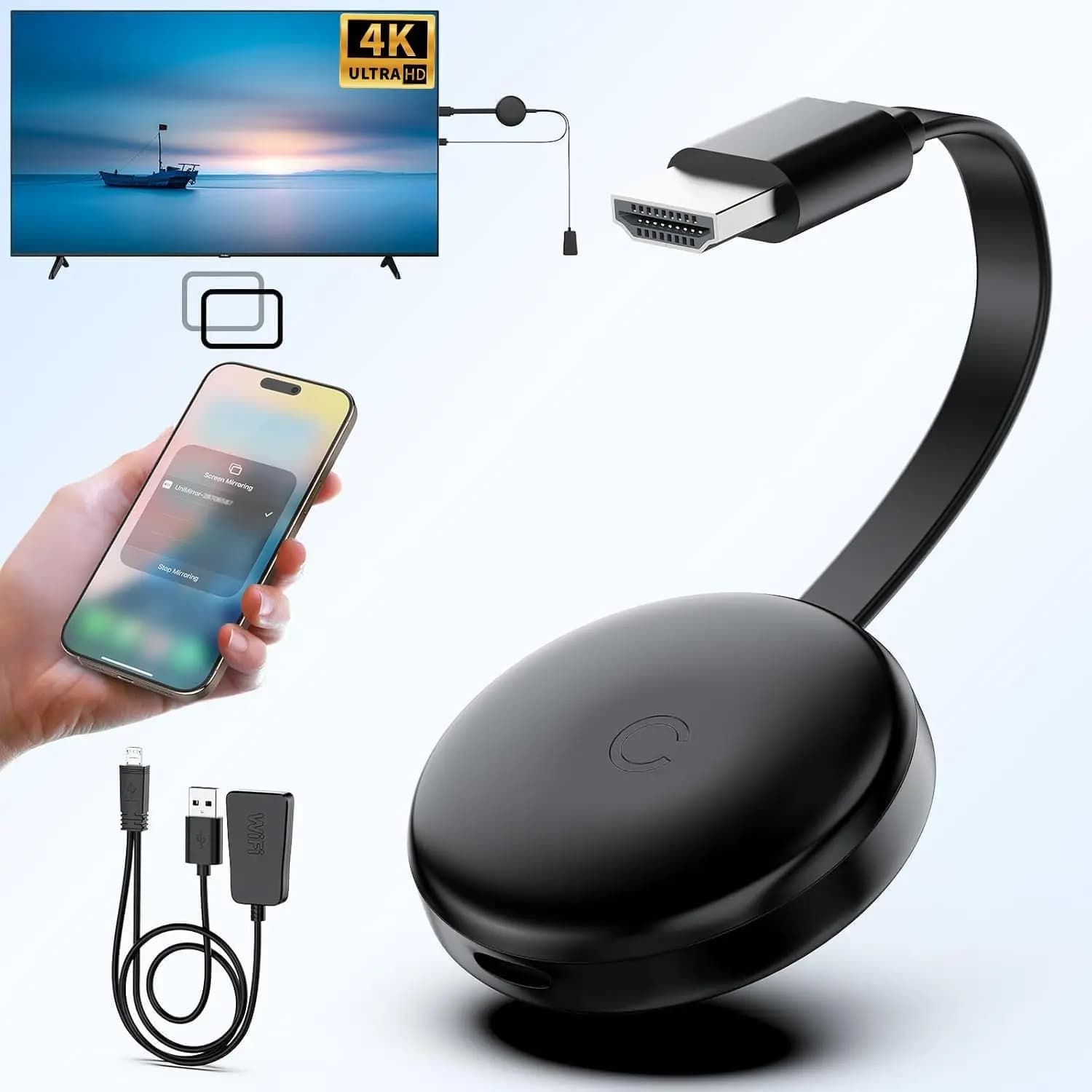 Dongle HDMI wireless 4K 5G, estensore per mirroring, trasmette video e audio da iOS, Android, Windows, Mac a TV o proiettore, supporta Airplay.