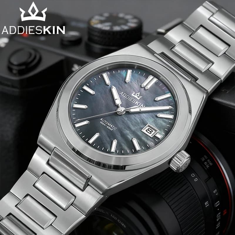 AddiesKin Orologi automatici da uomo 39mm Guilloche MOP Quadrante in cristallo di zaffiro Miyota 9015 Orologio meccanico luminoso impermeabile