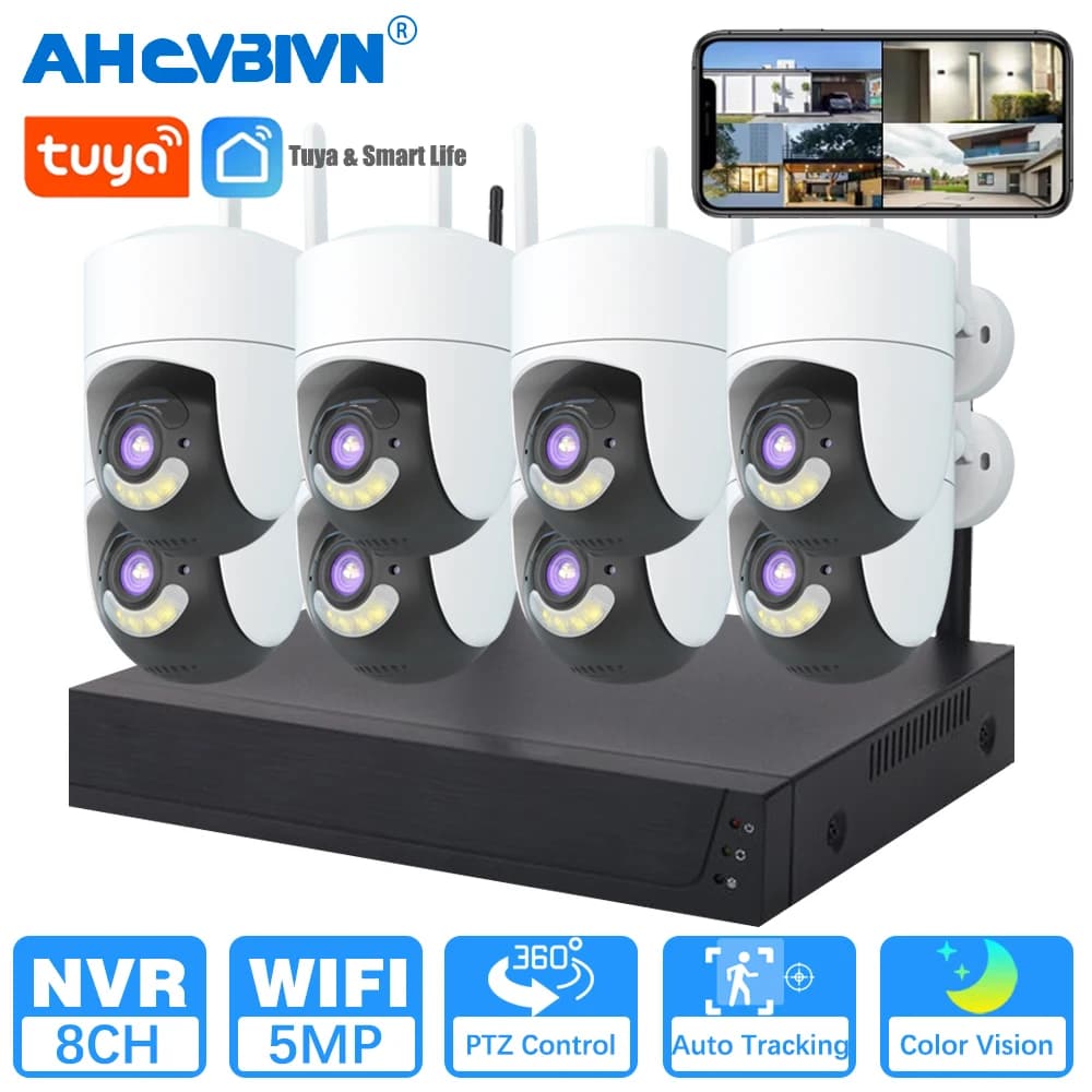 8CH Wireless NVR Tuya SmartLife 5MP PTZ CCTV CCTV Camera IP Security Kit WIFI Two-way Audio Automatic Monitoring