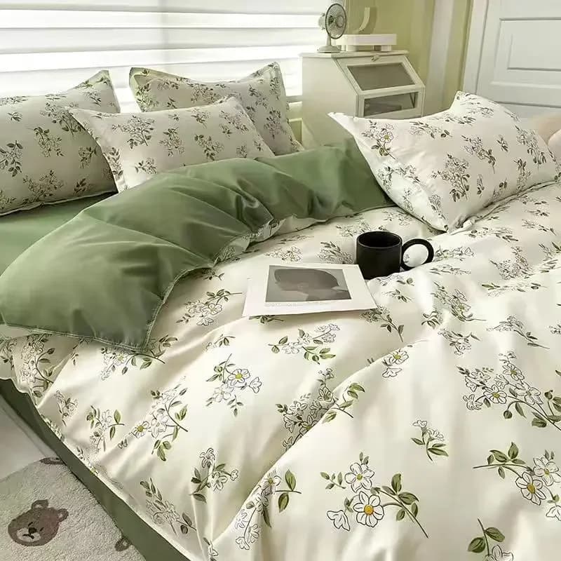 Set biancheria da letto fiore verde chiaro e lenzuolo federa per ragazze Biancheria da letto semplice Copripiumino per ragazze adulte Biancheria da letto SENZA riempitivo