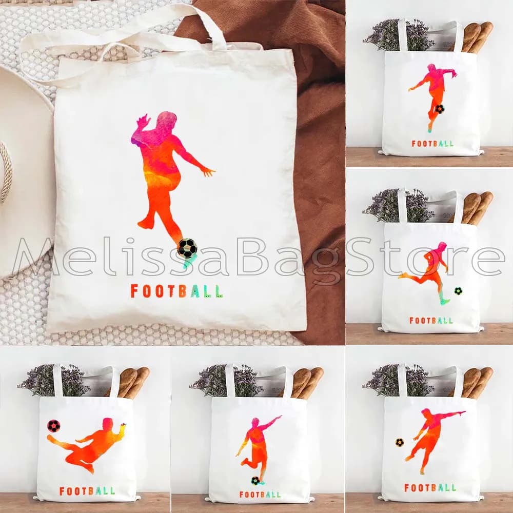Rainbow Cute Football Colorfull Sports Soccer Lover Birthday Gifts Canvas Shoulder Tote Bag Cotton Shopping Bag Shopper Handbag
