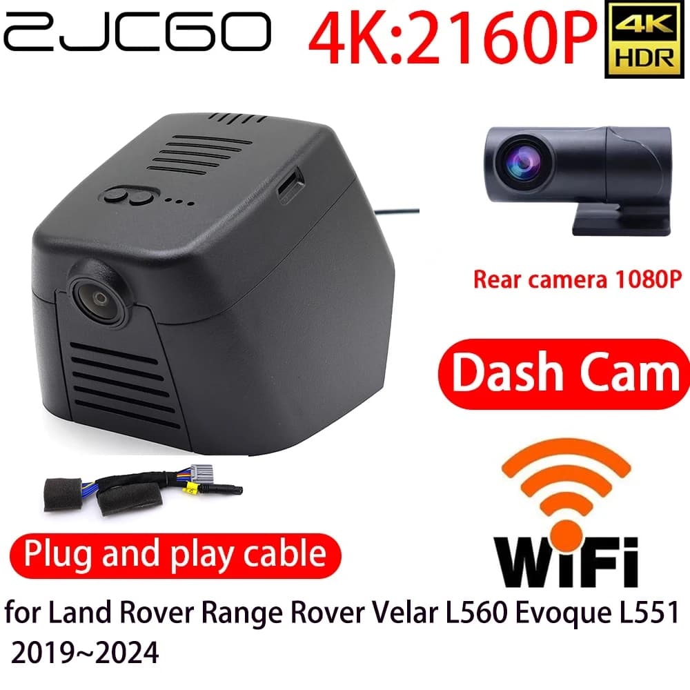 ZJCGO Dash Cam 4K for Cars with Wifi, Front and Back Camera, 24h Monitor for Land Rover Range Rover Velar L560 Evoque L551 2019~2024