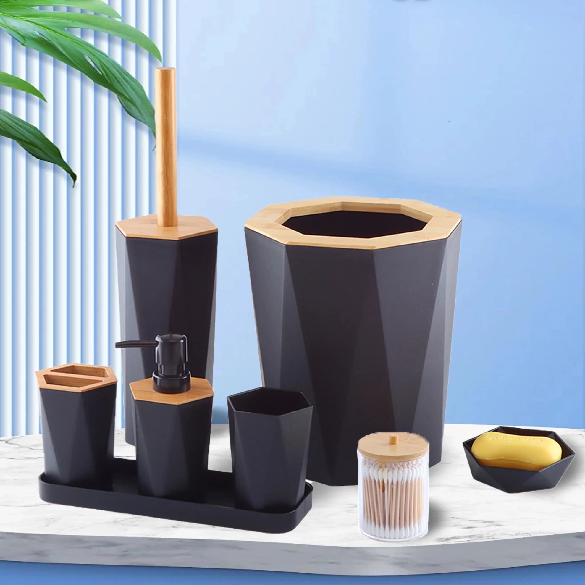 8 pezzi di accessori per il bagno di lusso Set di forniture per il bagno Porta lozioni Bidone della spazzatura Scopino per WC Portaoggetti per bocca Tazza Portasapone Decorazioni per la casa
