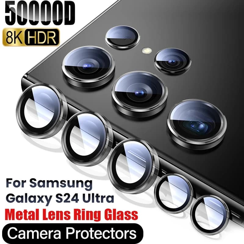 Vetro protettivo per obiettivo fotocamera per Samsung Galaxy S24 S23 S22 Anello per obiettivo ultra metallico in vetro per Samsung S23 S24 Plus Pellicola per fotocamera