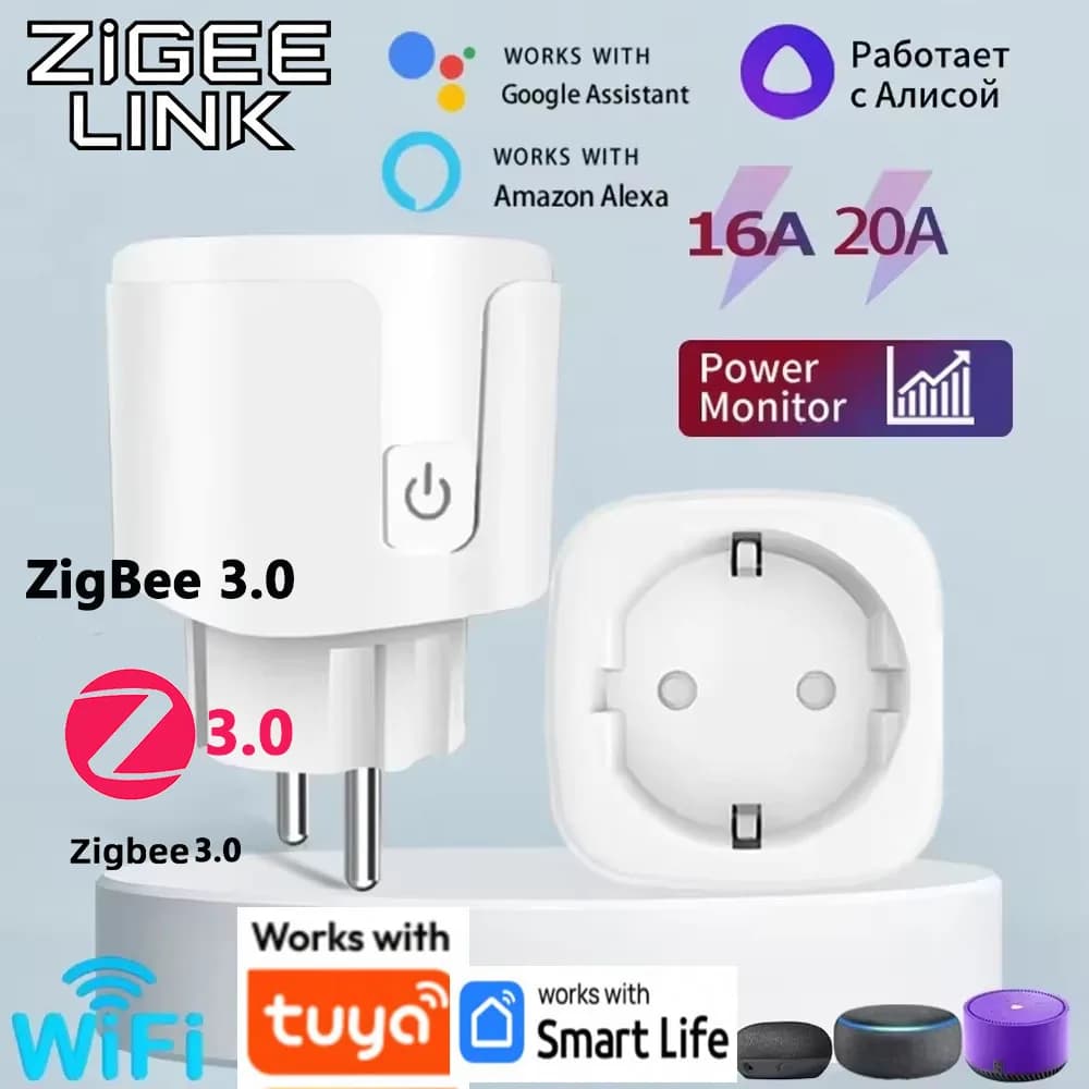 Intelligent EU WIFI/Zigbee 3.0 socket with Consumable Monitoring, Vocal Control and Temporary, Compatible with Tuya, Alexa and Google Home