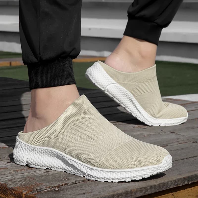 Summer Knit Casual Shoes For Men Half Slippers Comfortable Breathable Men's Loafers Outdoor Non-slip Slip-on Shoes Man Sneakers