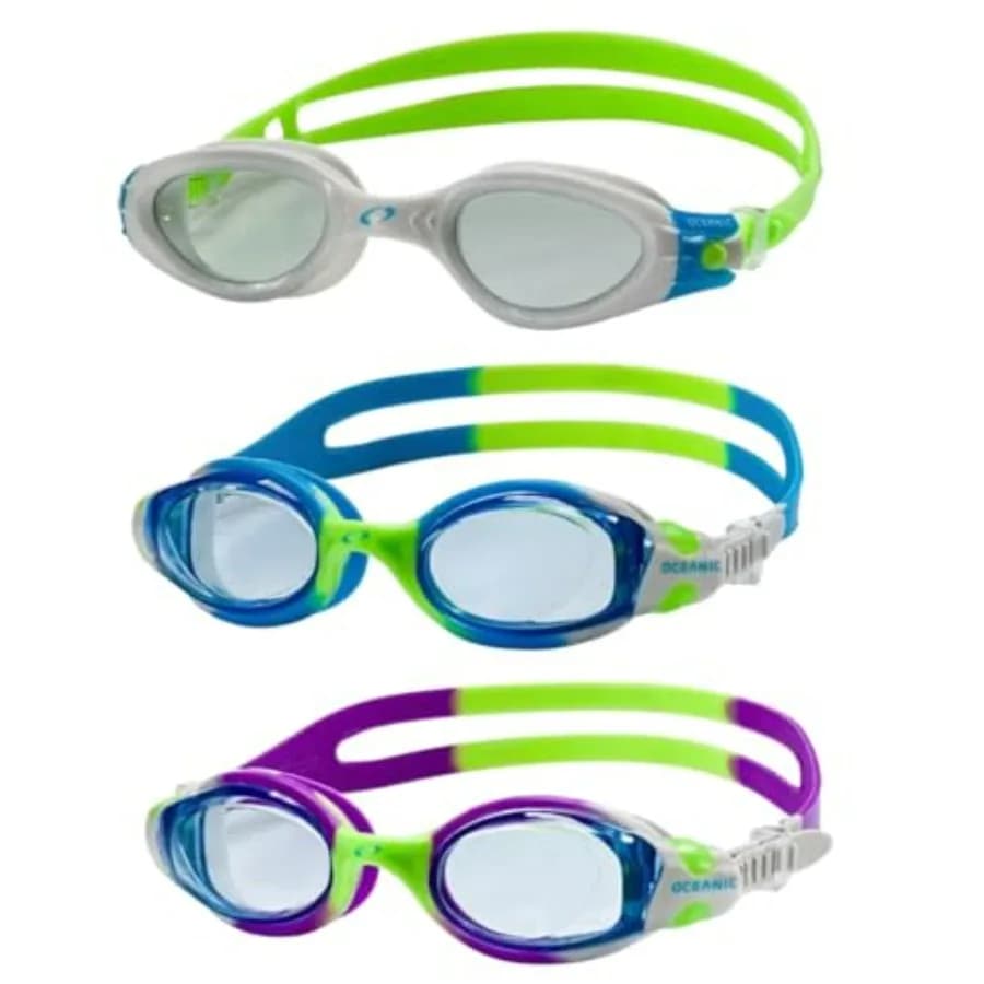 Swimming Goggles, Pack of 3 for pool and open water use, polycarbonate lens with anti-fog coating, black frame with blue tinted