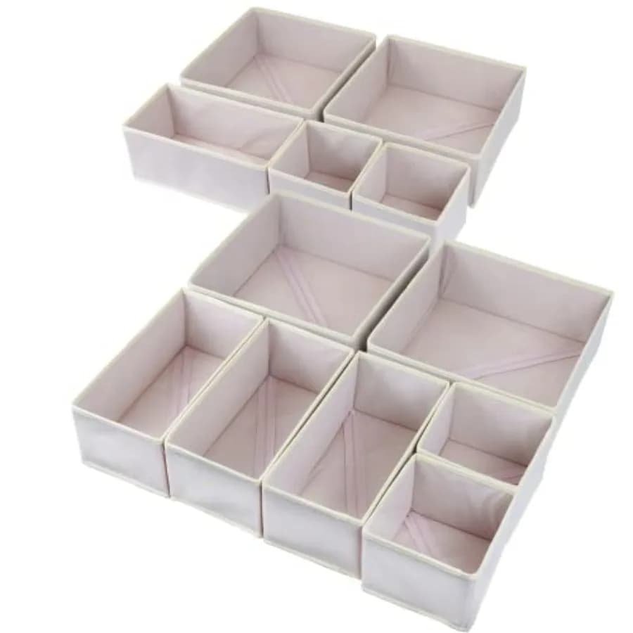 Set di 12 Organizzatori per Cassetti, Contenitori Pieghevoli in Tessuto per Armadio e Scatole Portaoggetti per Biancheria Intima e Vestiti Piegati
