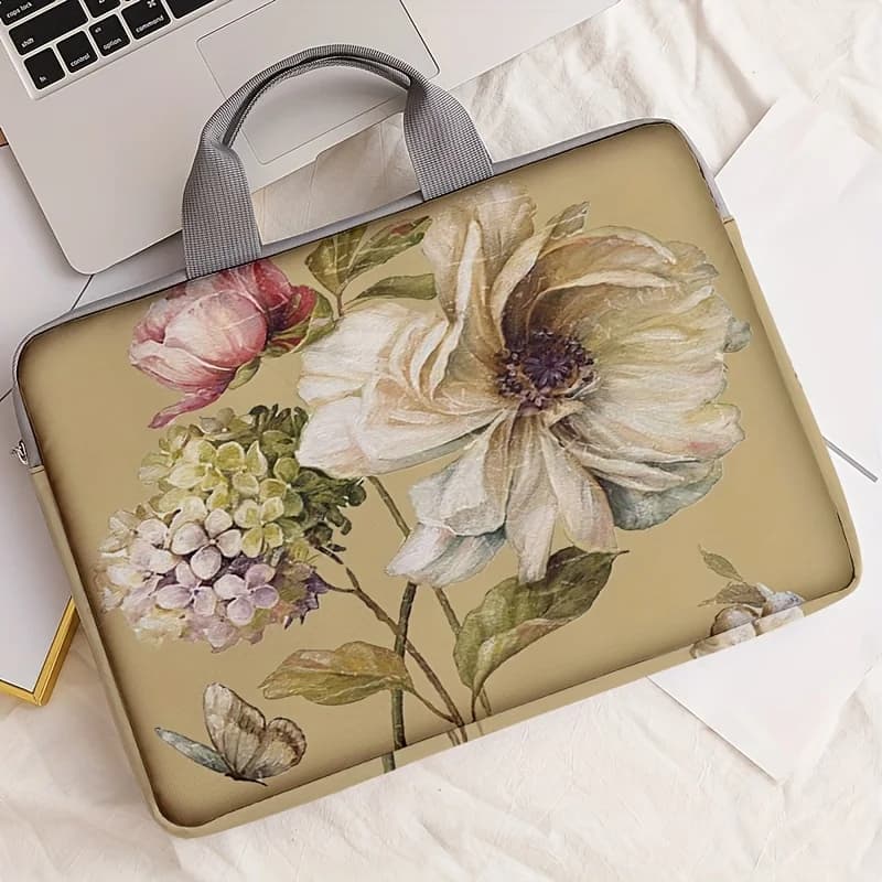 Set da 1 pezzo, borsa per laptop con motivo floreale, valigetta, adatta per laptop da 14 pollici, borsa fissa per laptop