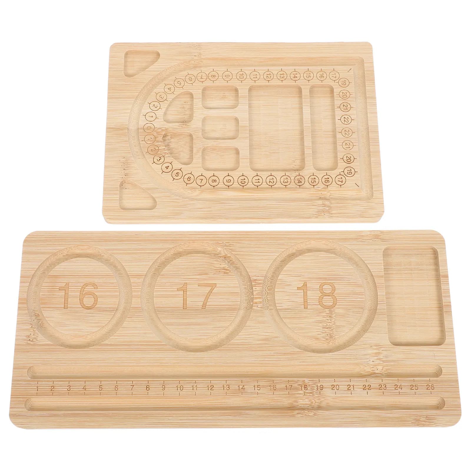 2Pcs Bamboo Jewelry Making Tray for Bracelet Design Bead Sorting Organizer Board with Non-Slip Surface Compartment Layout DIY