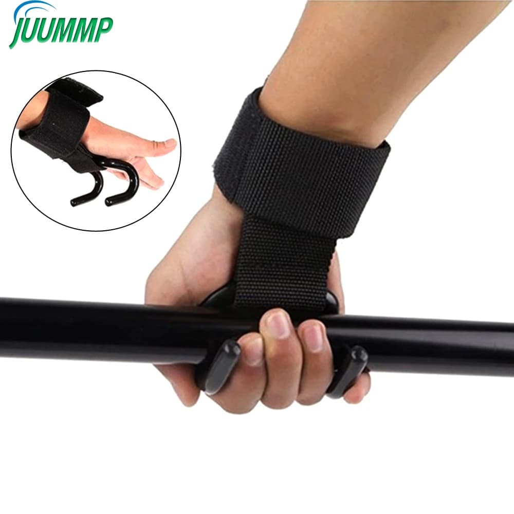 1 paio Unsex Palestra Sollevamento pesi Cinghie da polso Barra a mano Pull-up Assist Forza Grip Allenamento Gancio Guanto Forza Training Aid