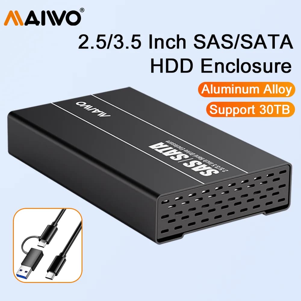 MAIWO Box Esterno per HDD SAS/SATA da 2.5/3.5 Pollici in Alluminio, Docking Station USB 3.1 Type-C Gen2 per HDD SAS/SATA, Case per HDD