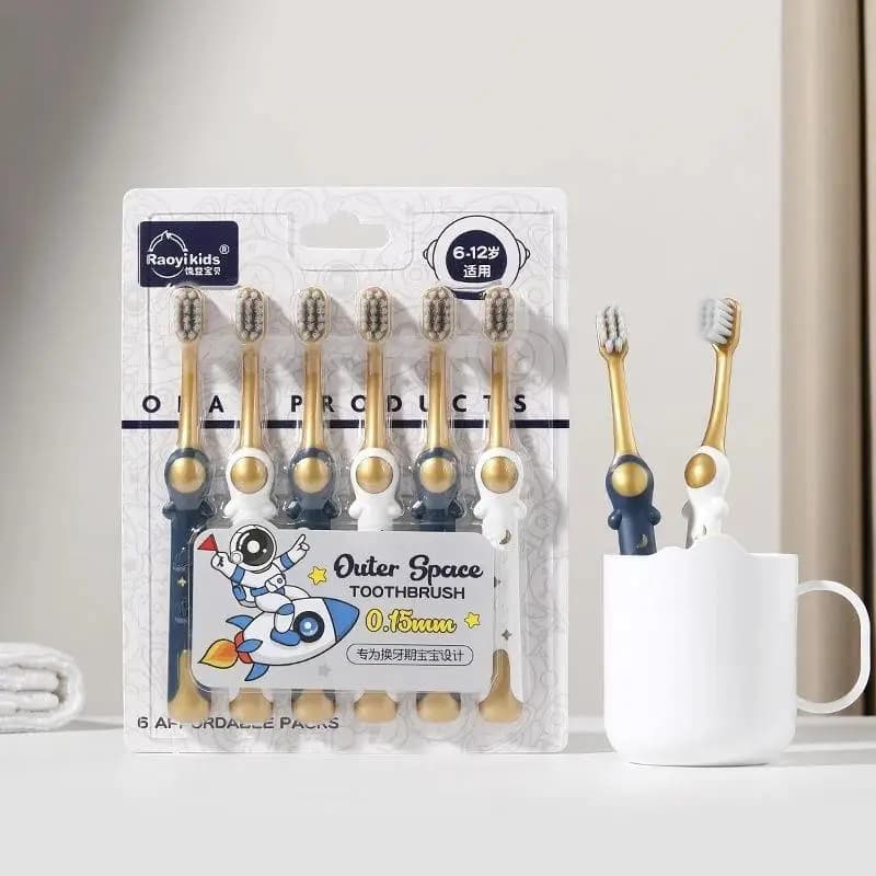6pcs Children'S Toothbrushes Household Soft Bristle Cleaning Brush Preventing Tooth Decay Cartoon Astronaut Brush Handle
