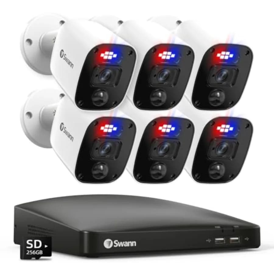 Sistema di telecamere di sicurezza per la casa: kit cablato a 6 telecamere H.265 con rilevamento persone/veicoli, DVR 2K a 8 canali, luci deterrenti rosse e blu, a colori