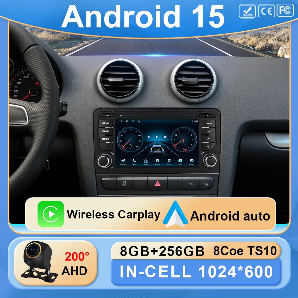 7 "Radio per auto Android 15 per Audi A3 S3 RS3 2003-2012 wireless Carplay Autoradio Multimedia GPS sistemi intelligenti Stereo