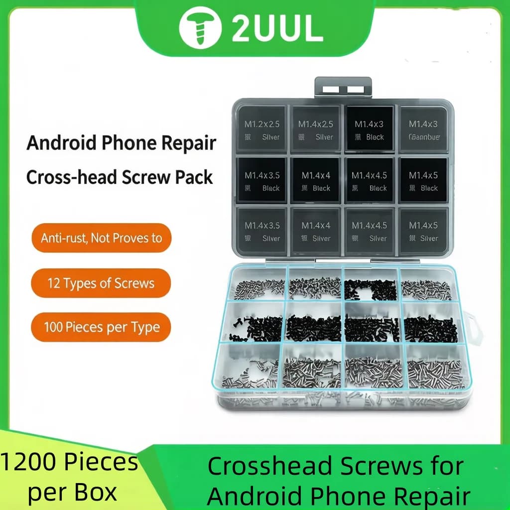 2UUL SpareScrew12 1200 Pezzi 12 Tipi di Viti Phillips per Riparazione Telefoni Android, Kit Viti a Croce in Acciaio Inossidabile Antiruggine