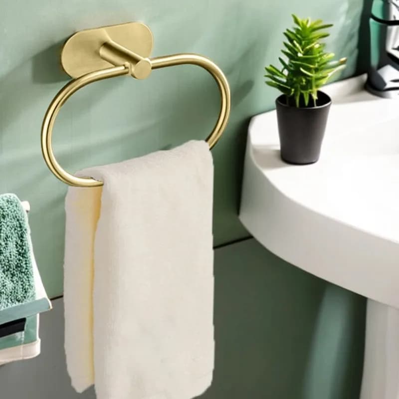Towel Holder Self-adhesive Bathroom Towels Rack Gold Washhand Hanger Ring Rail Bar Kitchen Storage Accessories