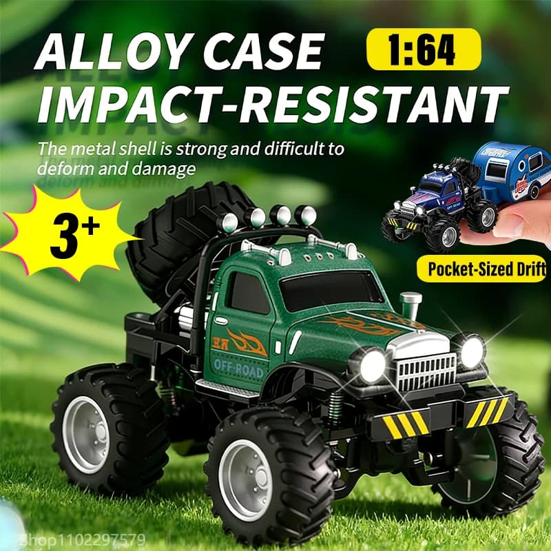 Nuovo monster truck in scala 1/64 con rimorchio, mini auto RC con robusto telaio in lega, telecomando a 2,4 GHz e app per impostare il percorso; giocattoli per bambini e animali domestici
