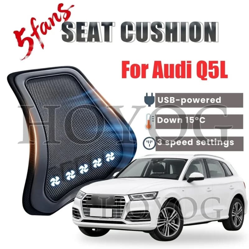 For Audi Q5L Car Seat Cooling Lumbar Support Cushion Back Support Pillow USB Fan 3 Speed Airflow Breathable Ice Silk Waist Rest