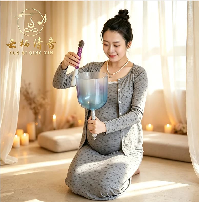 YUNQIQINGYIN 6.8" 432Hz Note C Blue Purple Gradient Alchemy Clear Quartz Handheld Crystal Singing Bowl, Sound Healing Instrument for Meditation Chakra Sound Bath