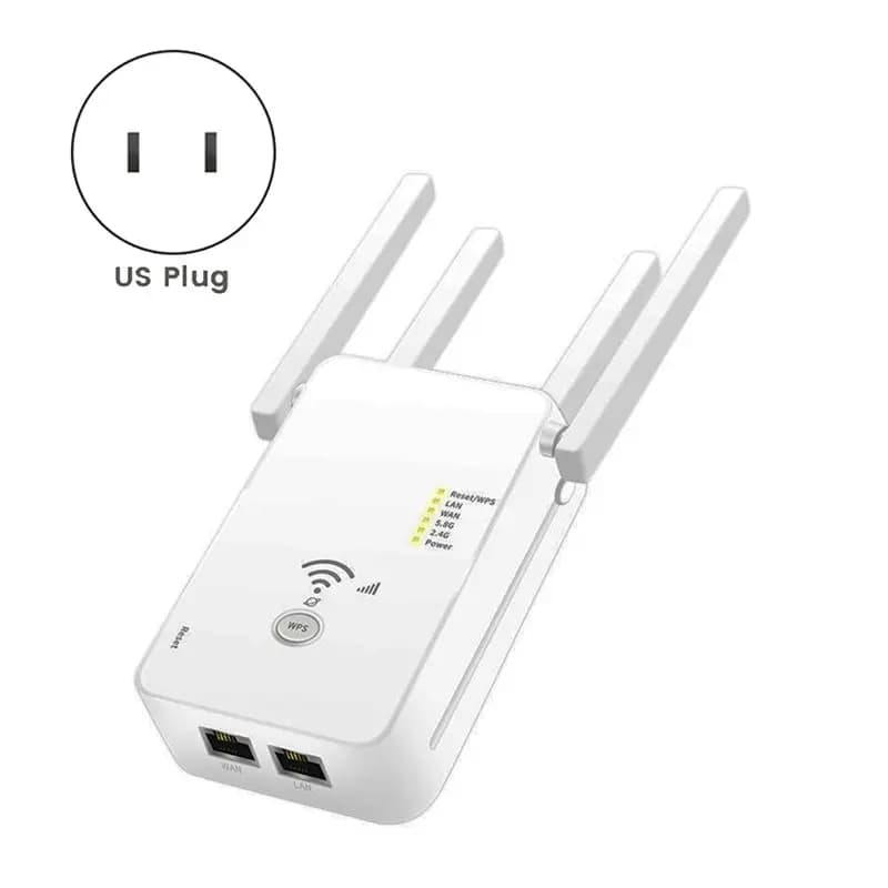 (BAAY) Ripetitore Wireless 1200M 2.4G&5G, Router WiFi, Amplificatore di Segnale con 4 Antenne per Casa (Spina USA)
