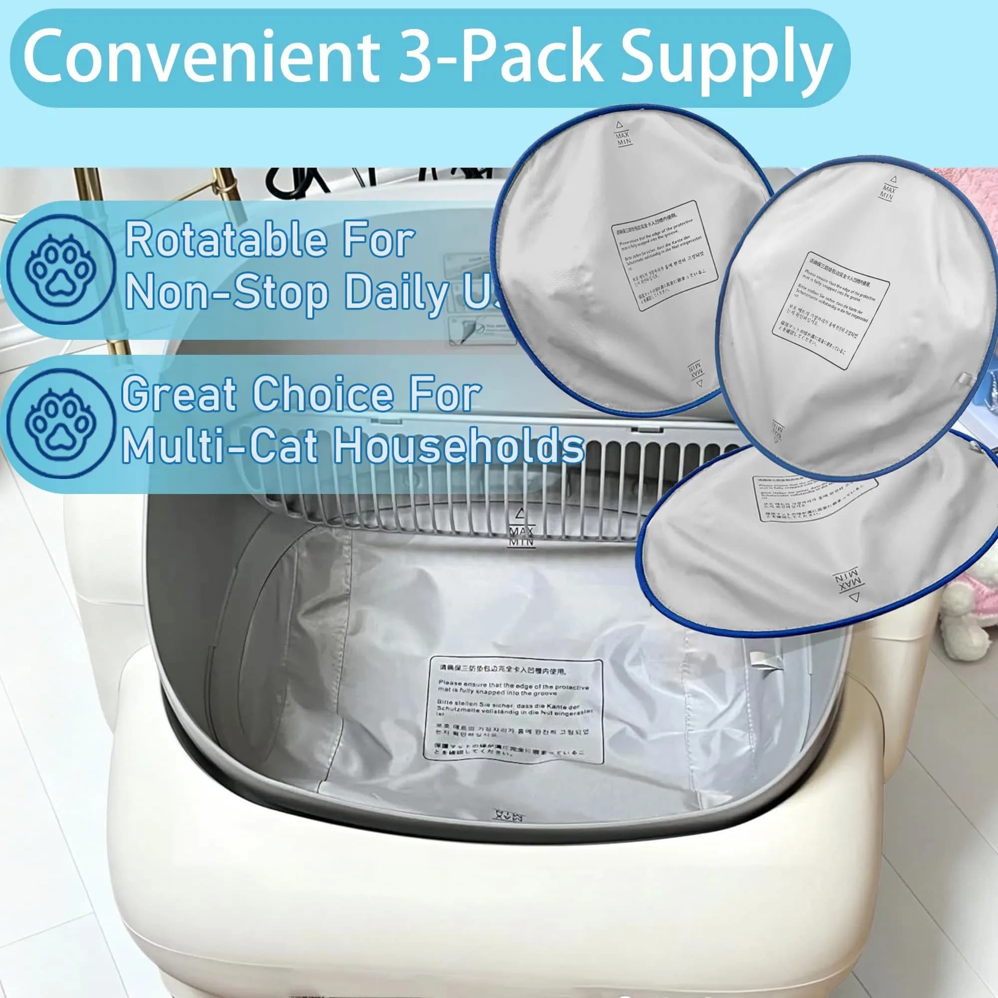 Smart Waterproof Cat Litter Box Liner Replacement Mat for Self-Cleaning Litter Box Universal Fit for Most Automatic Cat Litter B