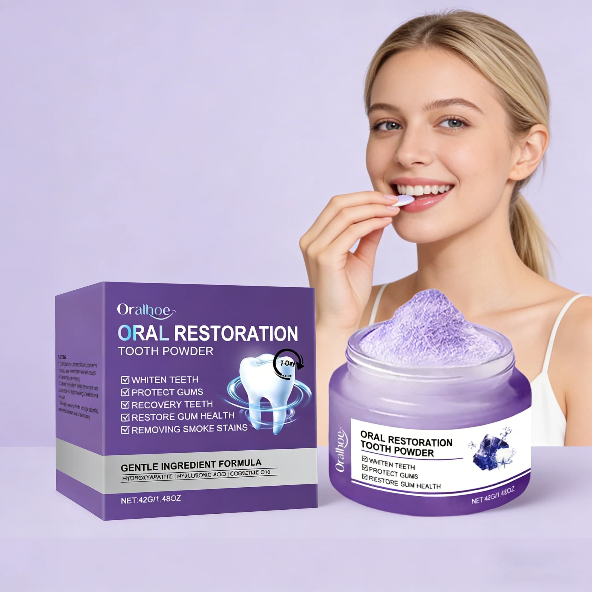 ORALHOE Tooth Restoration Powder Purple Teeth Bleaching Oral Hygiene Care Stain Removal Fresh Breath Formula for Dental Health