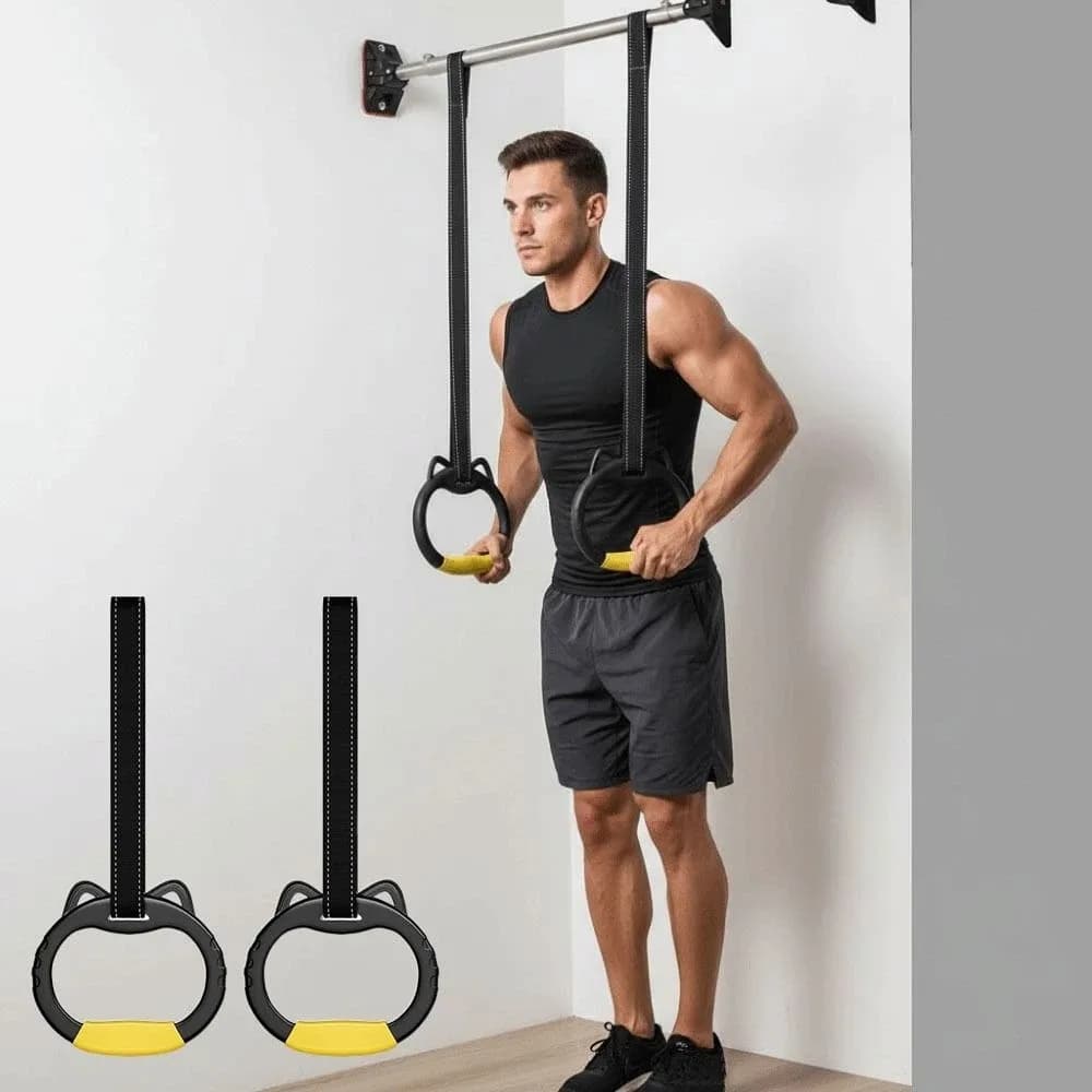 With Straps Gymnastic Rings Durable Non-Slip Pull Up Bar Arm Strength Adjustable Straps Fitness Exercise Ring Fitness Training