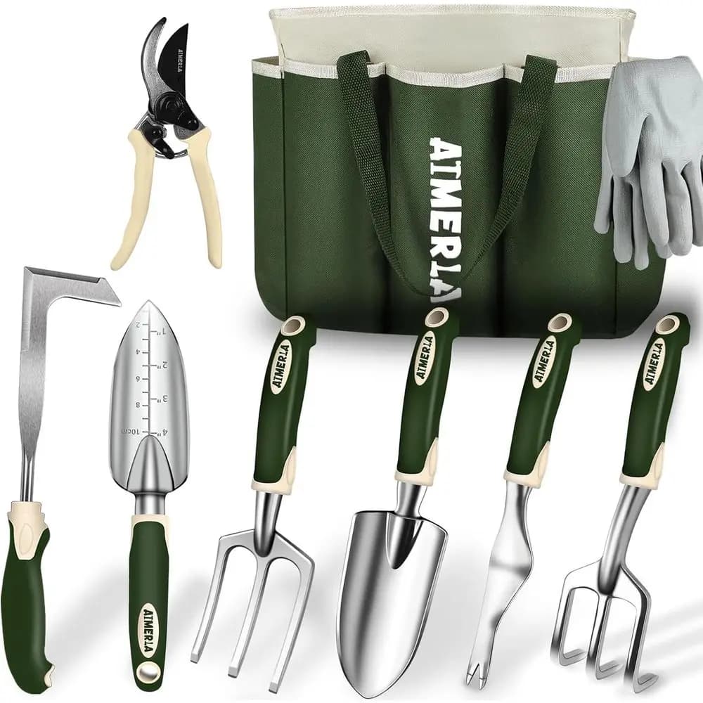 Set di 9 Attrezzi da Giardinaggio Resistenti con Impugnatura Antiscivolo e Borsa Grande per Uomini e Donne