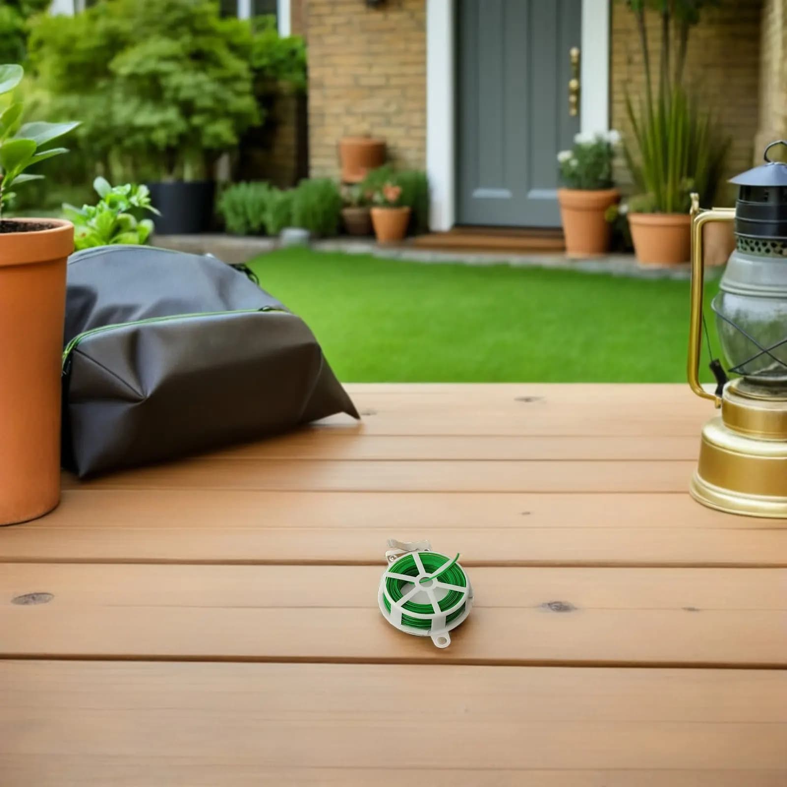 1Pcs Garden Plant Tie Green Coated Plastic Iron Wire with Cutter Reel Multi-Purpose Roller Tape for Securing Vines Shrubs Cable