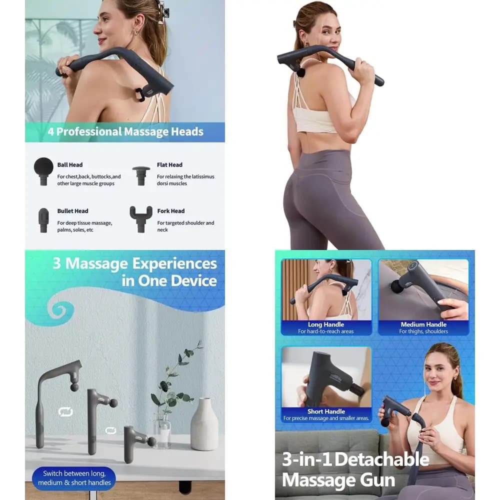 Deep Massage Gun of Stackable Fabrics with Ergonomic Handle to Relieve Pain and Recover Muscles