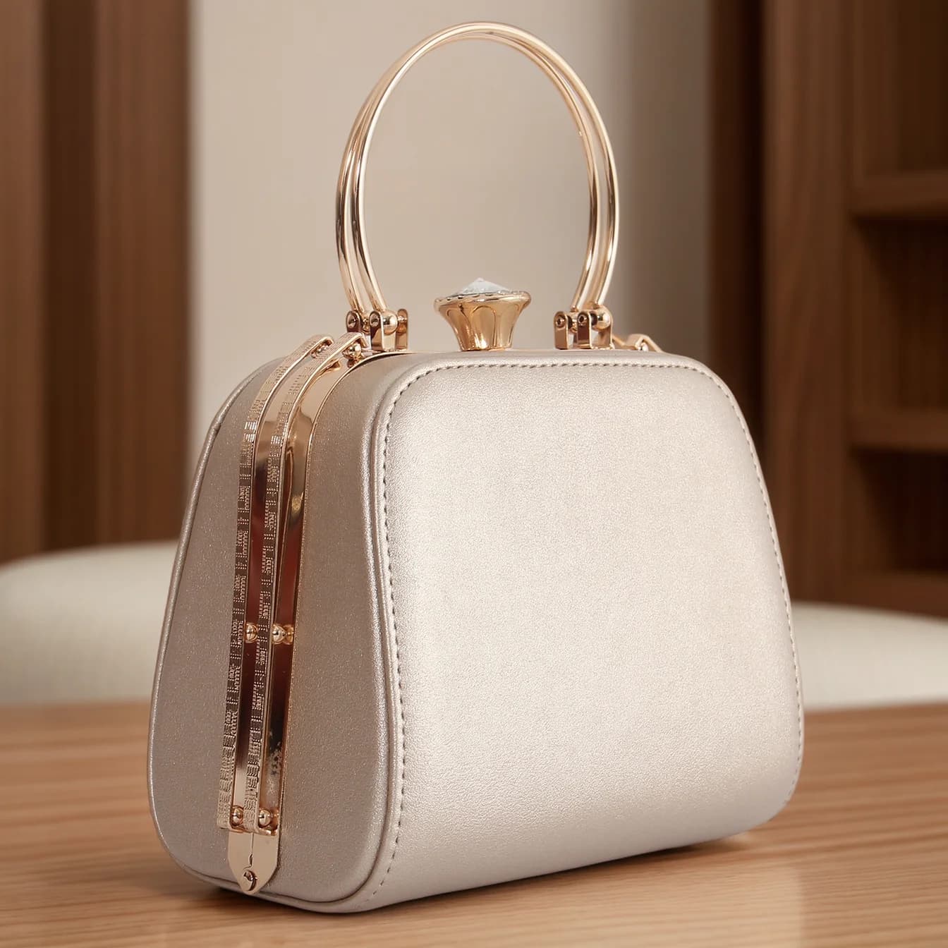 Borsa da sera elegante da donna in tinta unita, borsa in PU alla moda, fibbia con chiusura in strass, borsa a tracolla con centinaia di spalle con catena
