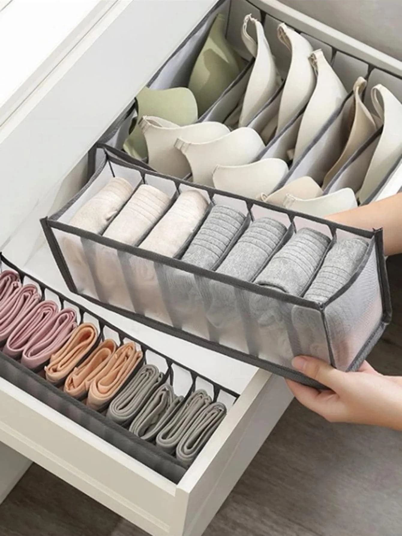 3pcs Underwear Compartment Organizer Socks Storage Drawer Organizer Bag For Pants Shoes Jeans Boots Skirt Bedroom Home Storage Minimalist, Women White T-Shirt Black Pants Winter Spring Outfits Elegant Dresses Long Sleeve White Jumpsuit Summer Tops
