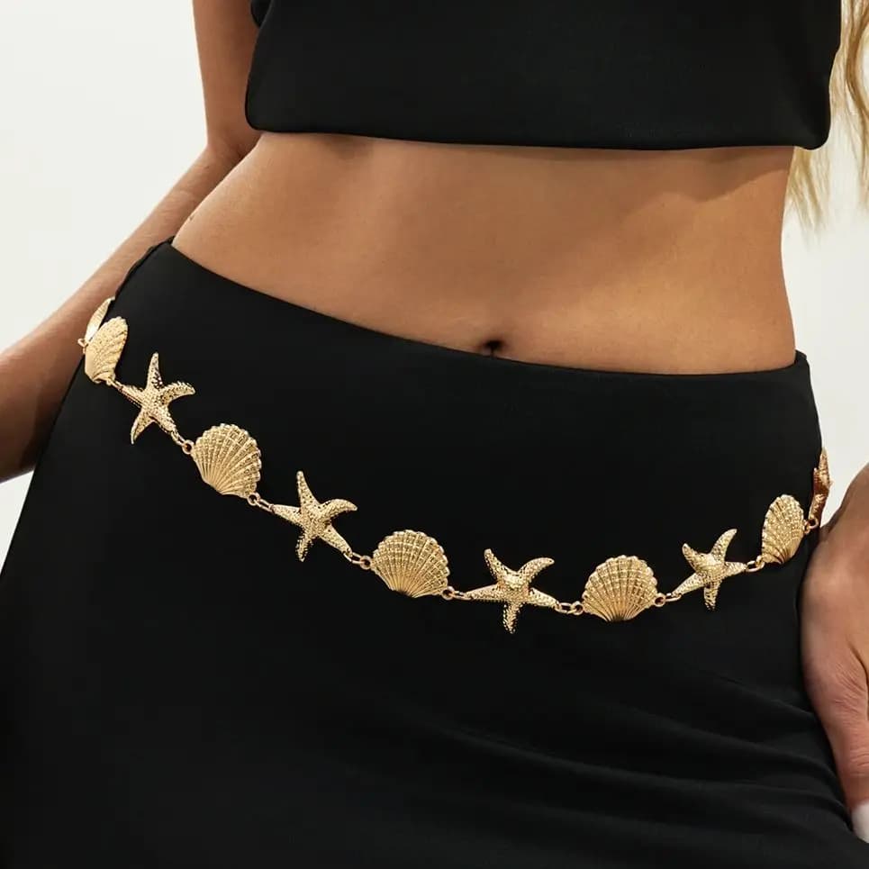 KunJoe 2026 Nuova Catena da Vita Boho in Metallo con Stella Marina e Conchiglia per Donna, Gioiello Estivo da Spiaggia Sexy per Bikini, Feste e Vacanze