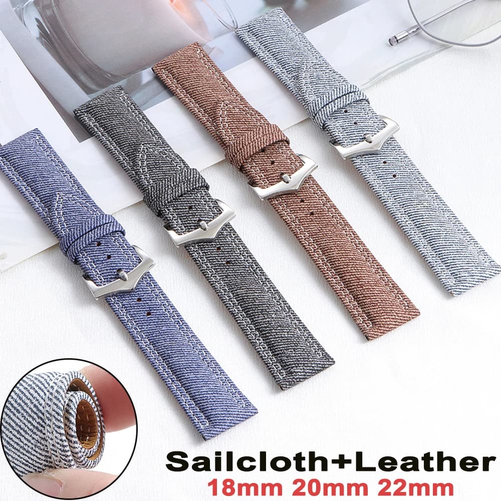 Cinturino in pelle di tela di vela denim 18mm 20mm 22mm per braccialetto Seiko cinturino in tela morbida durevole uomo donna cinturino per Smartwatch