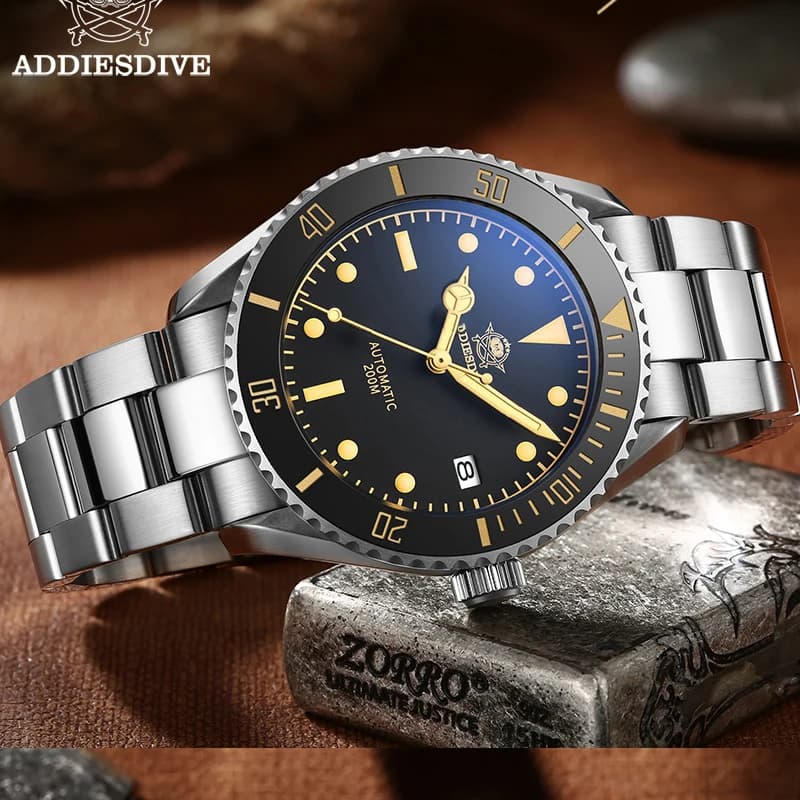 ADDIESDIVE Business Mens Orologi automatici Vintage Leather 200M Diving Orologi meccanici di lusso AD2101 Sapphire Wristwhach